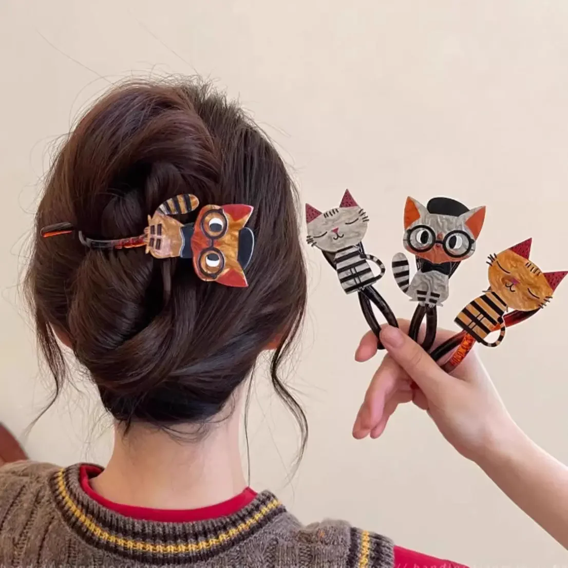 

Ponytail Fixed Cute Cat Hairpin Headwear Interesting Female 2024 New Twisted Clip Retro Hairpin Headdress Hair Styling Tool