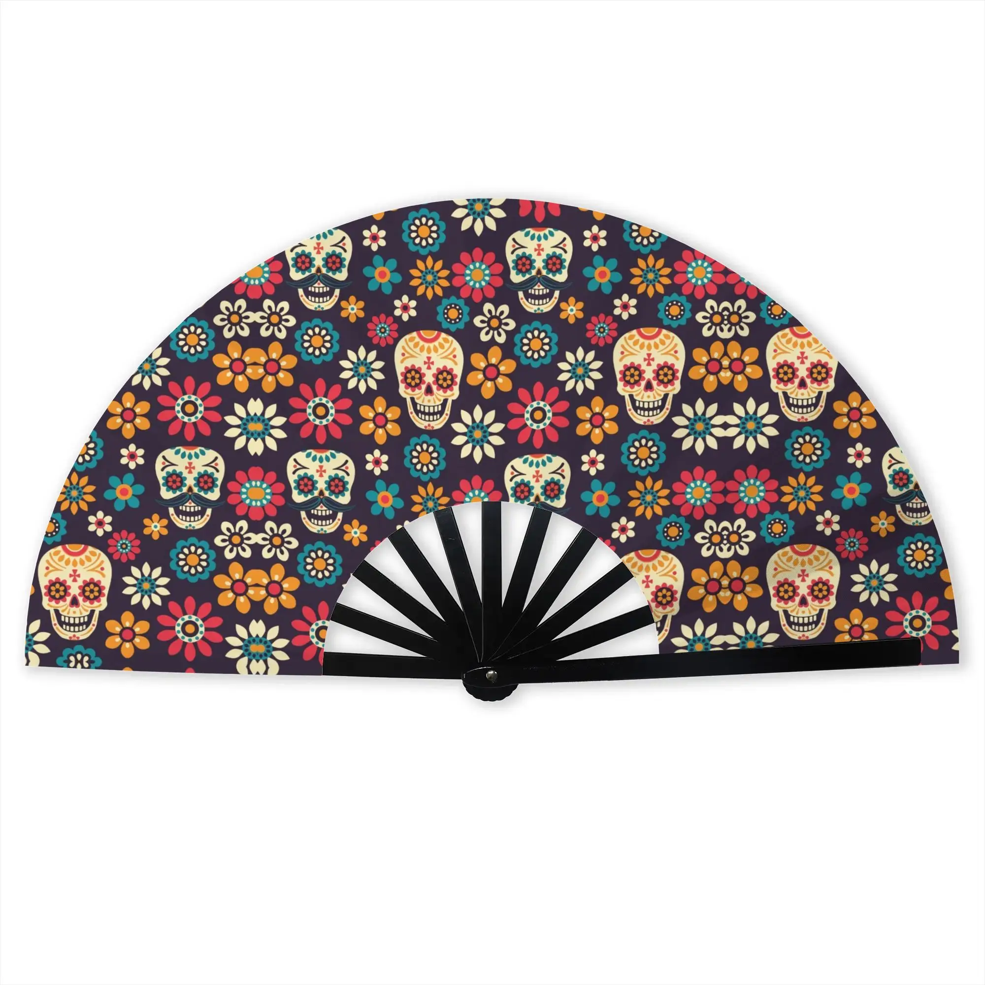 Day Of The Dead Pattern Traditional Folding Fan Sugar Skull Santa Muerte High-Quality Fans Gift Exquisite Decorative Hand Fan