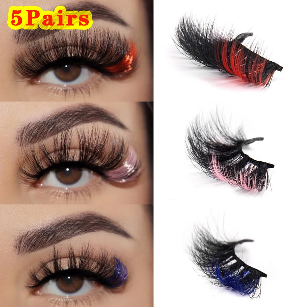 2022 Newest Colorful 3D Mink Eyelashes 100% Mink Lashes Mix Color Pink Blue Red White False Eyelashes Fluffy Soft Cilias Vendor