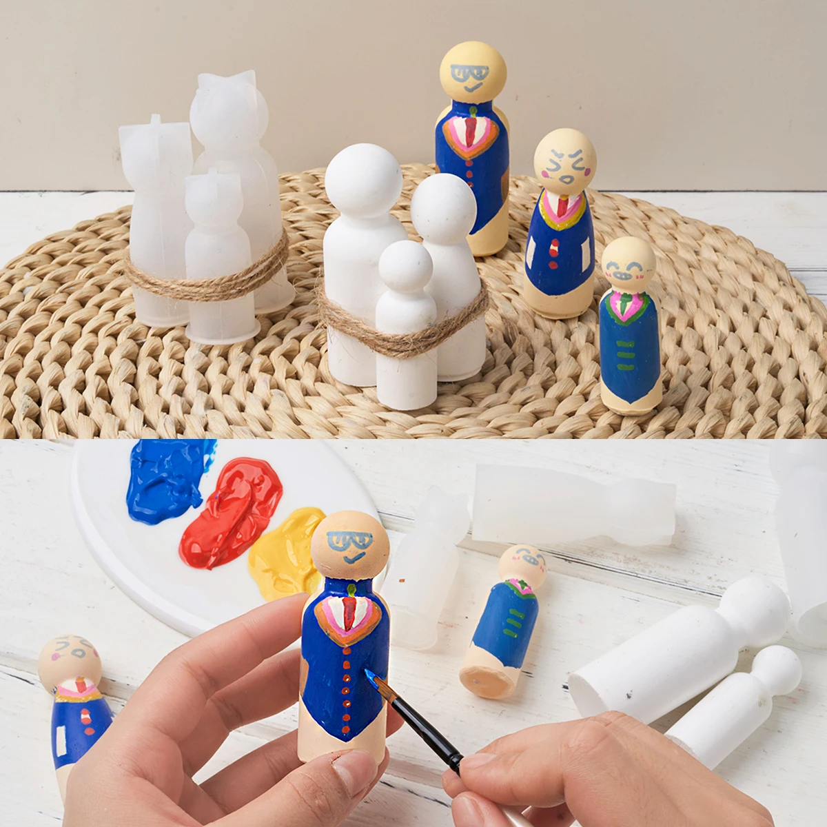 Family Figures Silicone Molds Kit DIY Handmade Dad Mom Kid Portrait Plaster Doll Concrete Soy Wax Candle Resin Mould Home Decor