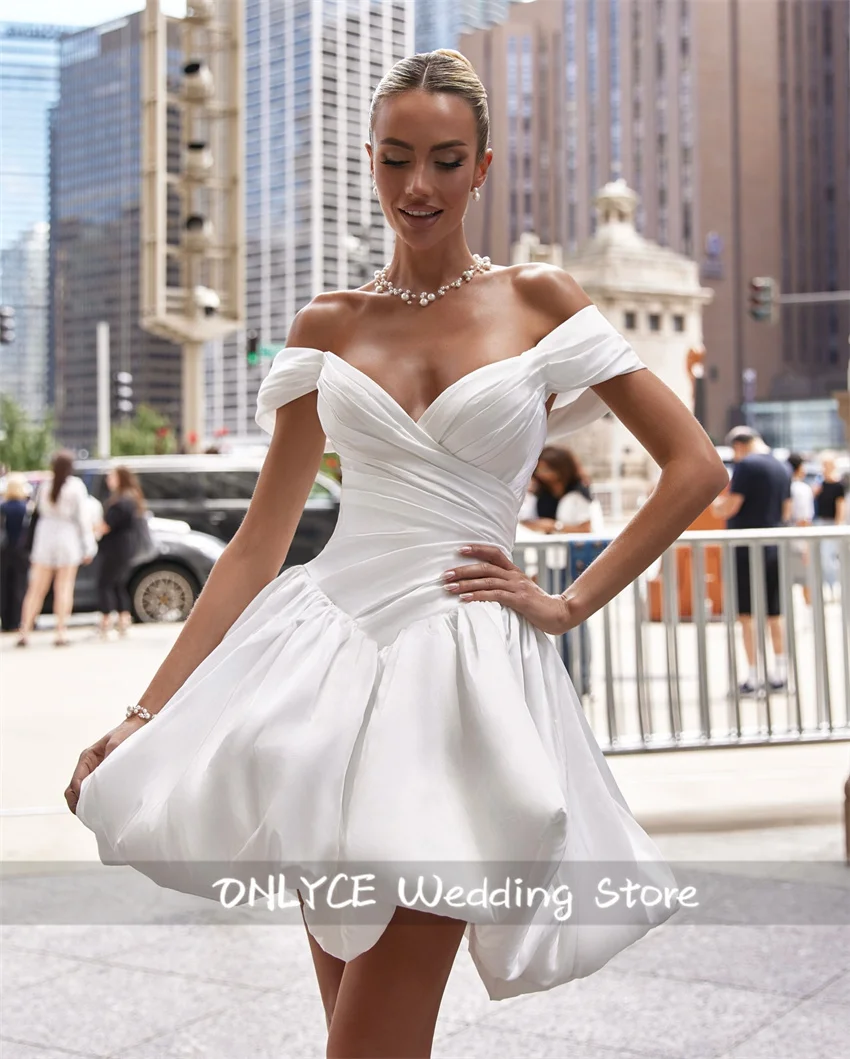 

White Mini Dress Sexy V-neck Sleeveless Off-shoulder Backless Short Prom Gown Wedding Gown Evening Party Dress Customized