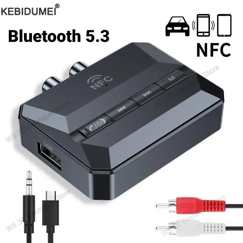 NFC Bluetooth 5.3 Audio Receiver TF Card U Disk RCA 3.5mm AUX Stereo Music Wireless Adapter With Mic for Earphones Phones TV Car