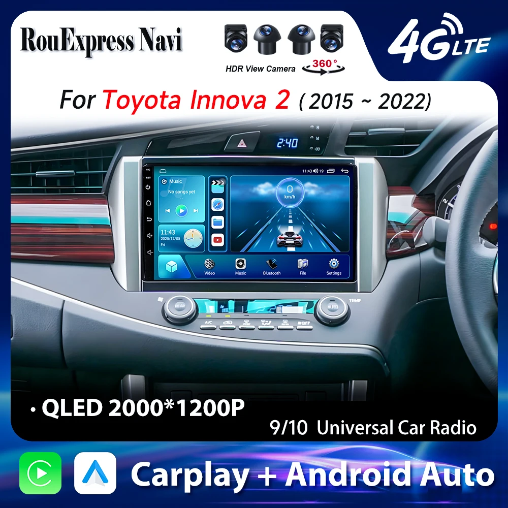 Android 16 For Toyota Innova 2 2015 2016 2017 2018 2019-2022 Auto Carplay Bluetooth Radio Samochodowe GPS Navigation No 2din DVD