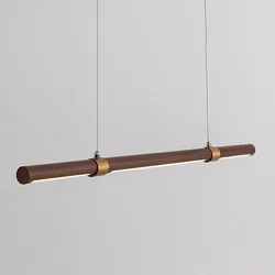 Wooden Long Chandelier Dining Table Decoration Hanging Lamps for Ceiling Copper Walnut Chandelier Kitchen Island Led Lighting