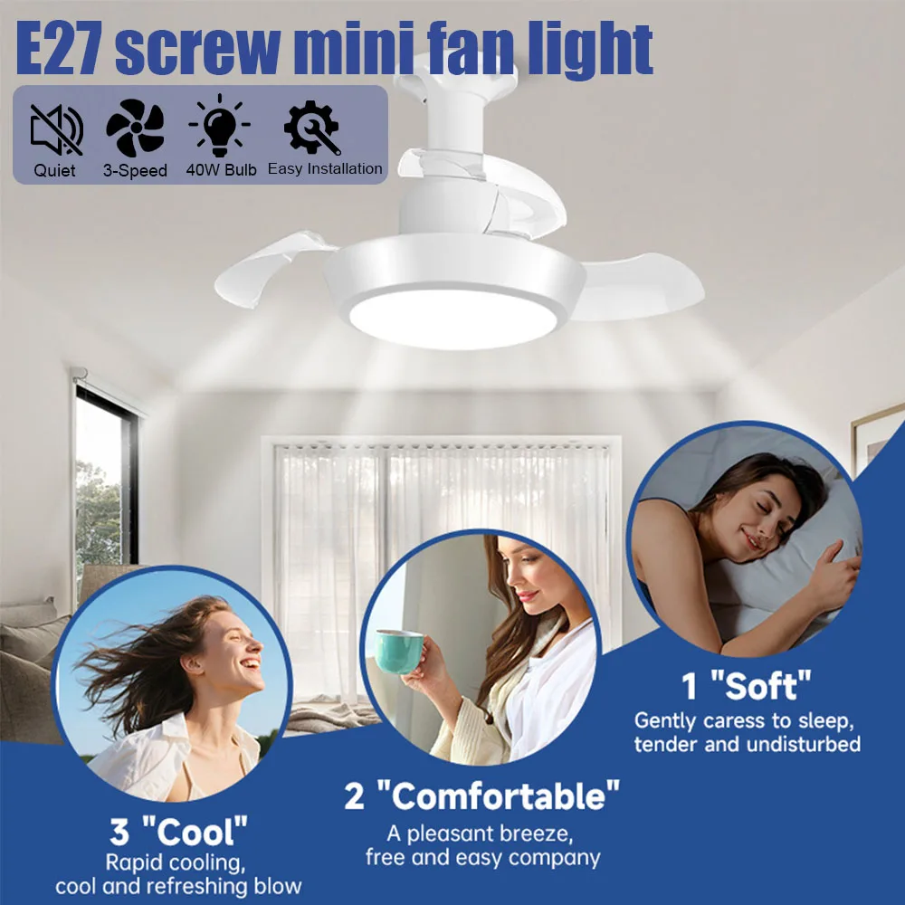 

With Remote Control Room Lighting Suitable For Home E27 Base 52CM Invisible Fan Light 48W Silent Retractable Blade
