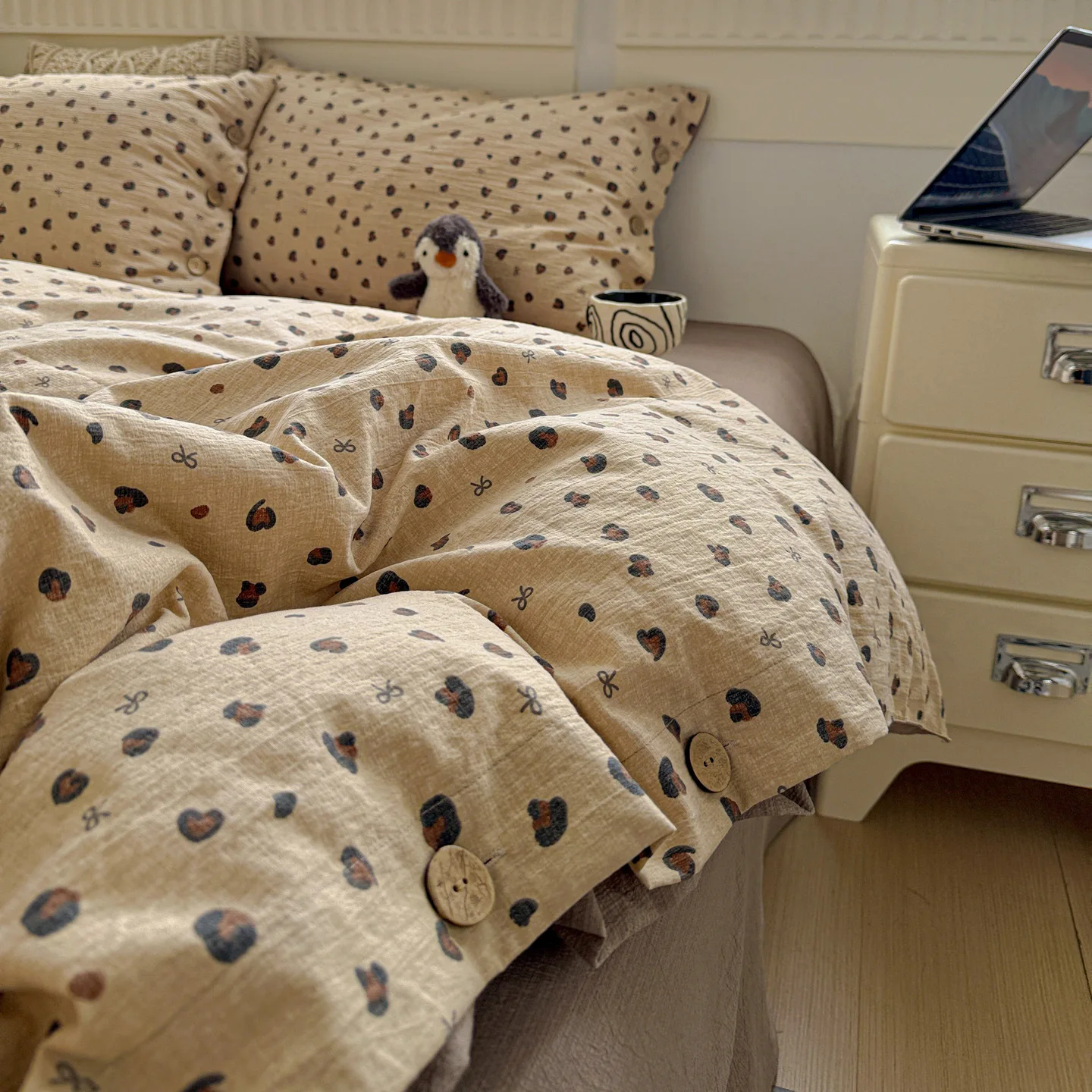 Juego de sábanas florales de algodón antipilling, 3 piezas, incluye sábana bajera y funda nórdica, diseño de botones para un saco de cama cómodo durante todo el año