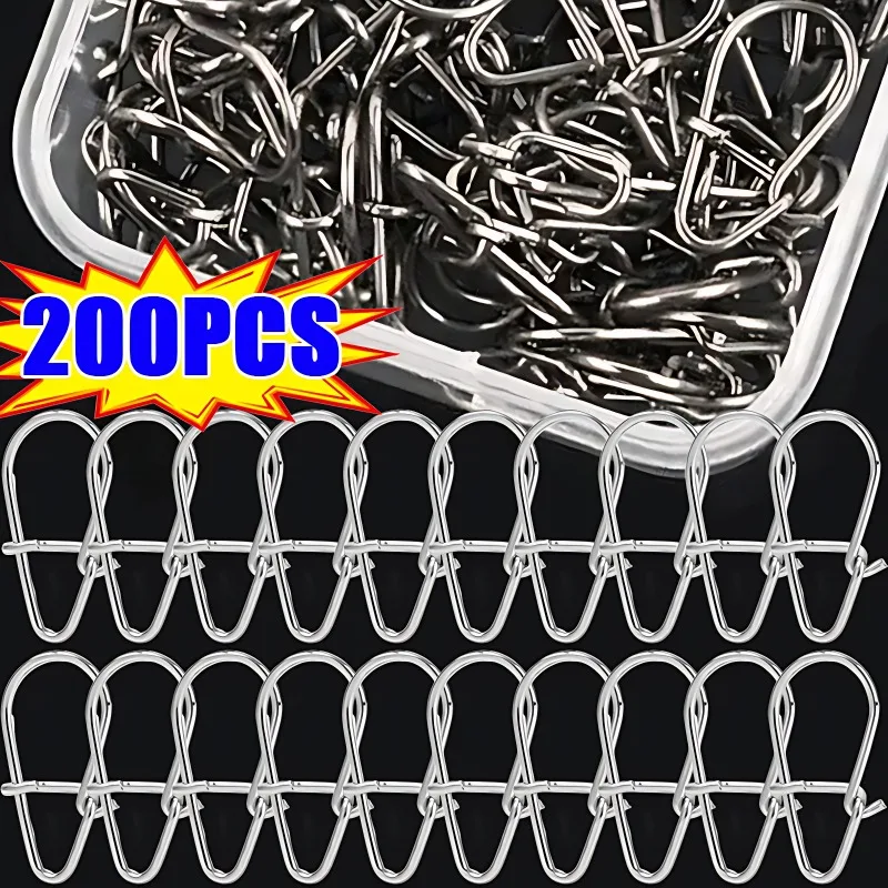 Mini Stainless Steel Fishing Snap 100/200PCS Hooked Snap Pin Fastlock Clip Accessories Tackle for Barrel Swivel Lure Hook Tool