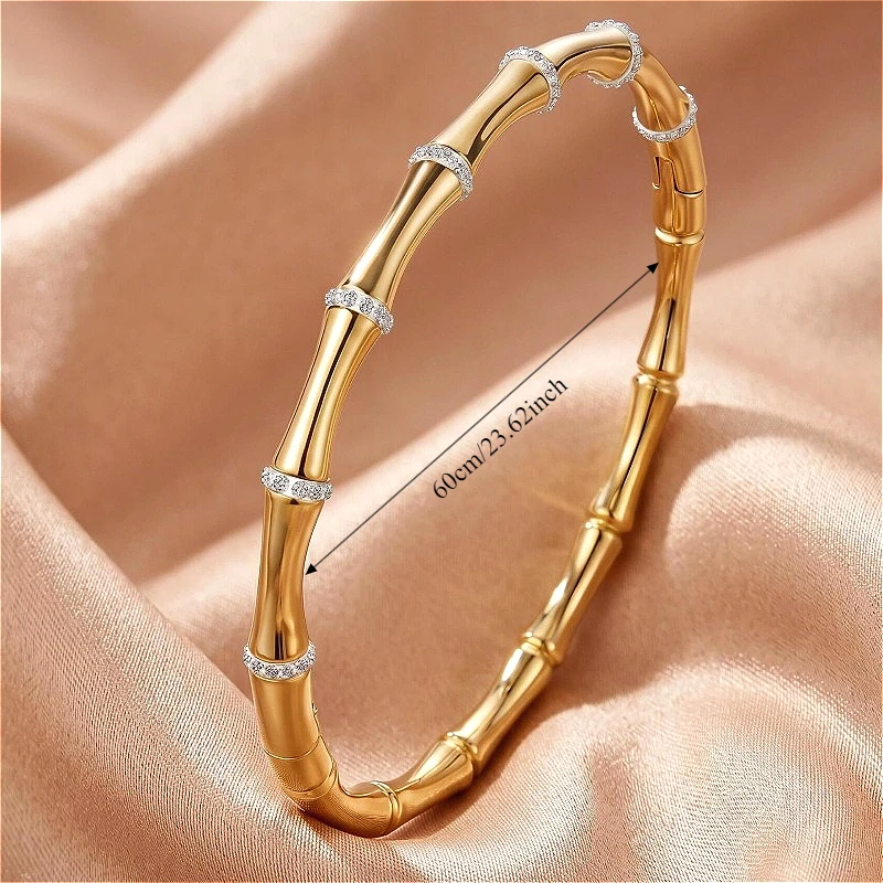 Bambus-Gelenk-Titanstahl-Armreif, modischer, vielseitiger runder Edelstahl-Armreif, schlichtes, einzigartiges Armband für Herren und Damen, Alltagsgeschenke – Detail 4