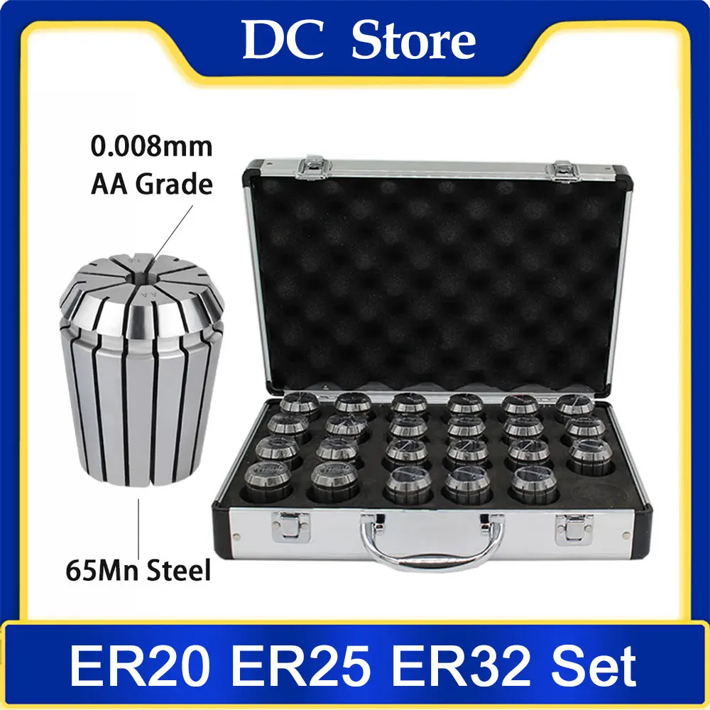 

ER Collet ER40 ER32 ER25 ER20 ER16 Set Spring Collet Chuck UP for CNC Milling Tool Holder Engraving Machine Metal Aluminum Box