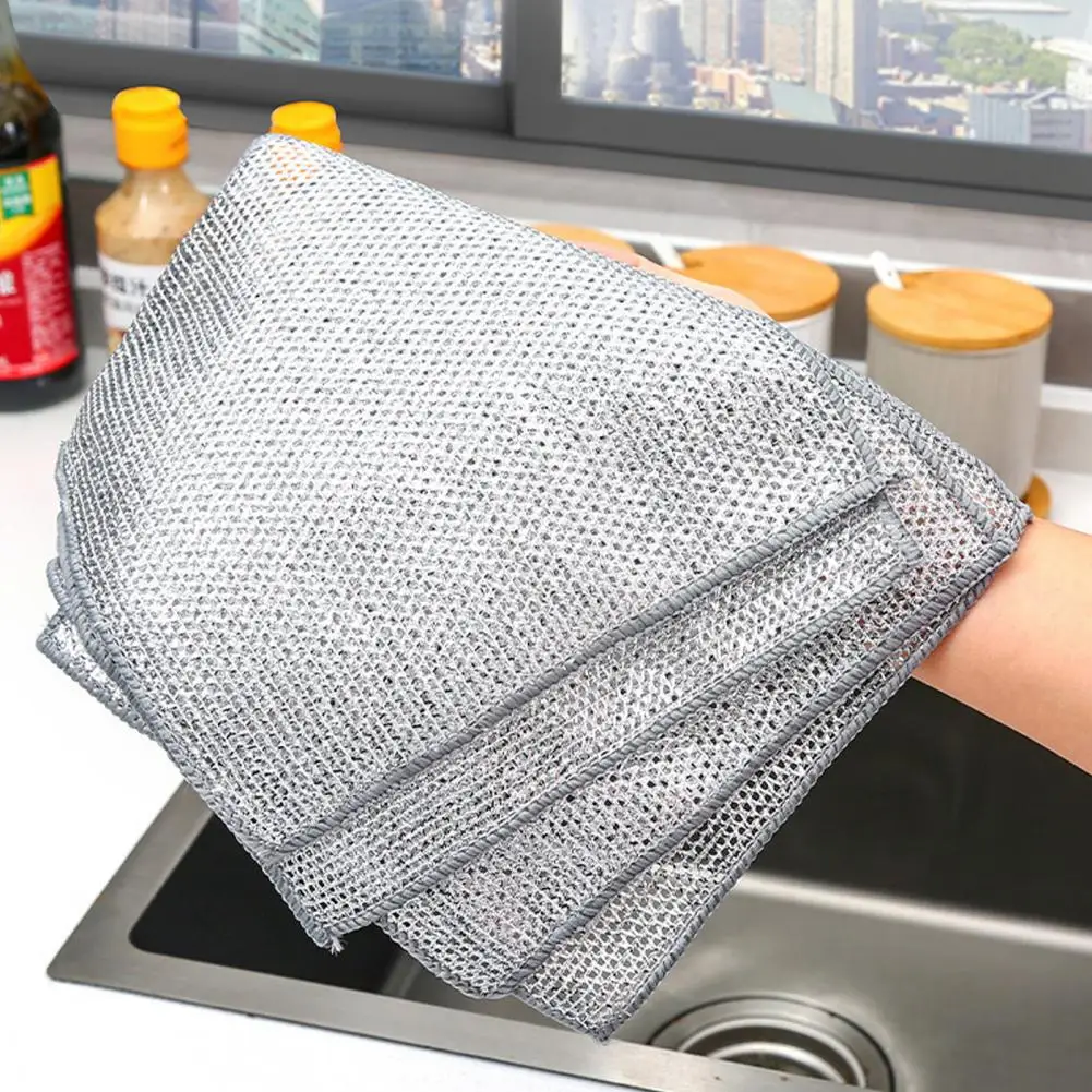 2Pcs Cleaning Cloth Non-Scratch Wire Dishcloth Fine Hole Wire Dishwashing Rags Stove Pot Cleaning Rag Home Kitchen Pot Scrubber