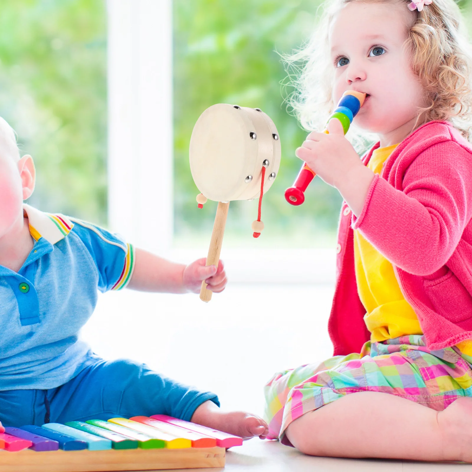

Early Education Percussion Instruments Baby Musical Toys Tambourine Beige Sheepskin Child