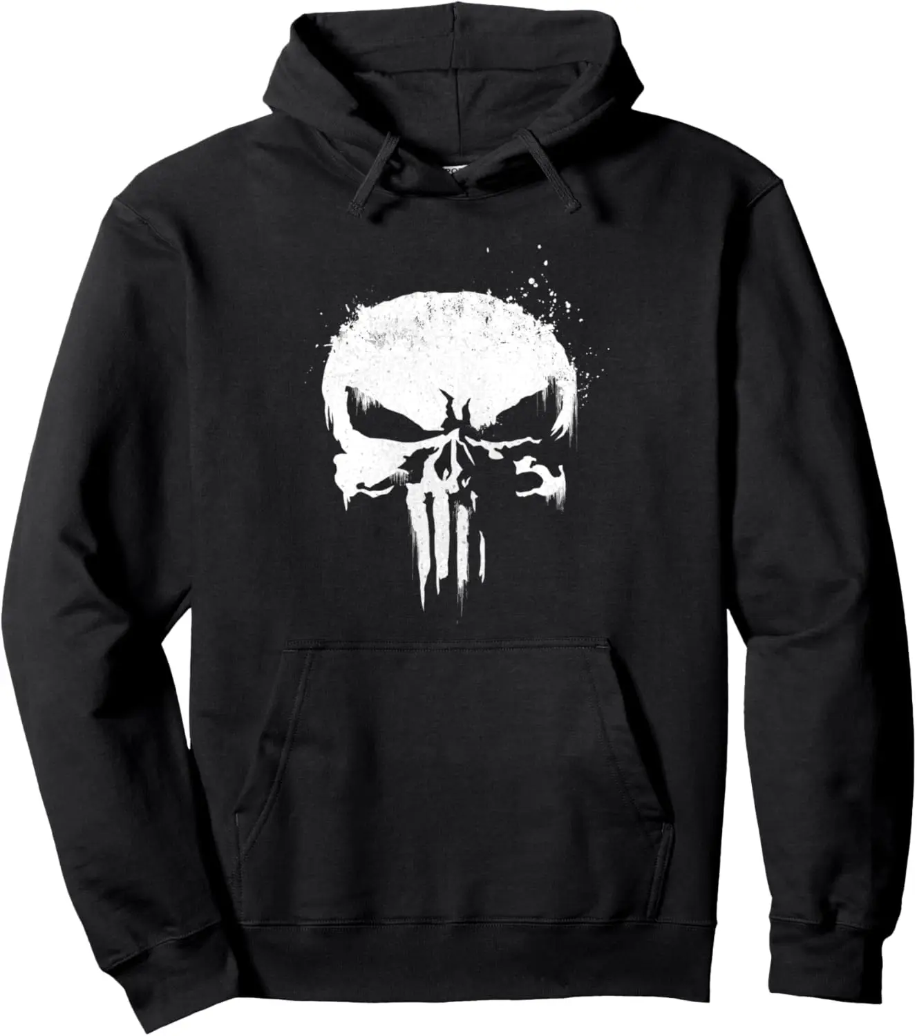 

Худи Marvel Punisher Skull черно-белое с графическим принтом, хлопковое, уличный стиль, повседневное, пуловер с карманом