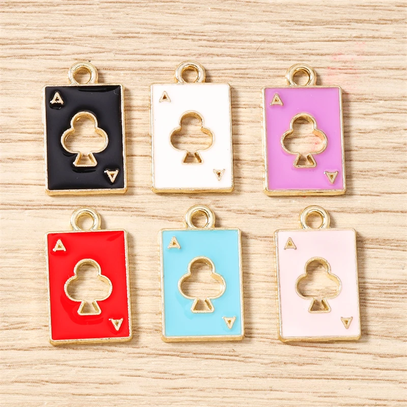 10 Stück 11 x 18 mm niedliche Emaille-Hohl-Poker-Karten-Charms-Anhänger für Schmuckherstellung, Halsketten, Ohrringe, Armbänder, DIY-Bastelbedarf – Detail 2