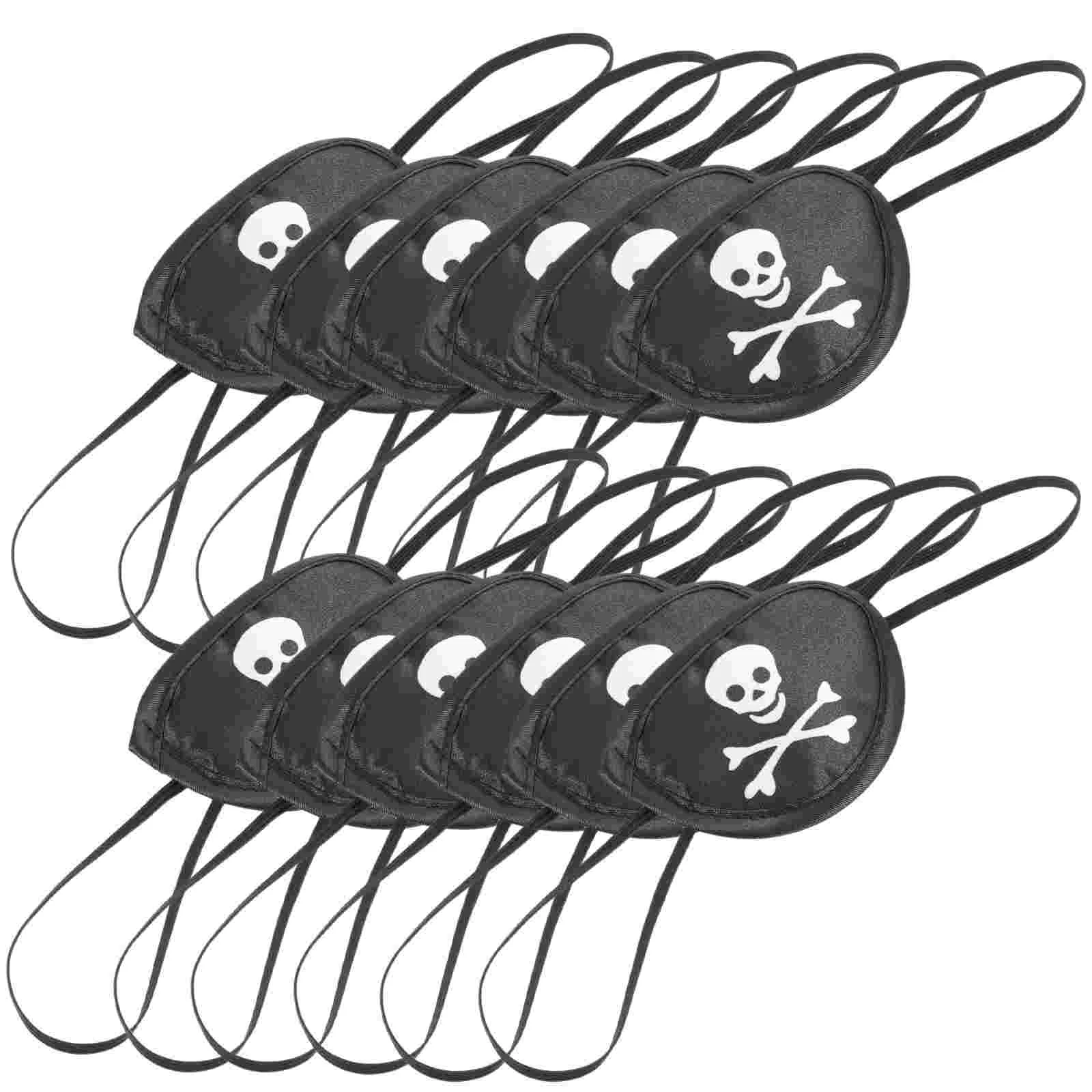 12 Pcs Eye Mask Blindfold Cosplay Accessory Pirate Theme Patch Satin Make up 83X6CM Halloween Party Ornament Black Spoof Child