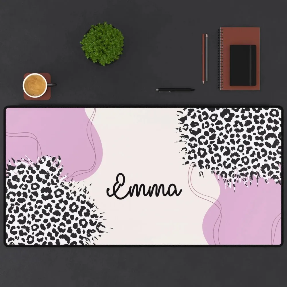 CIFbuy Personalized Name Custom Desk Mat, Purple Abstract Leopard Pattern Large Extended Mouse Pad Non‑Slip Base for PC Laptop