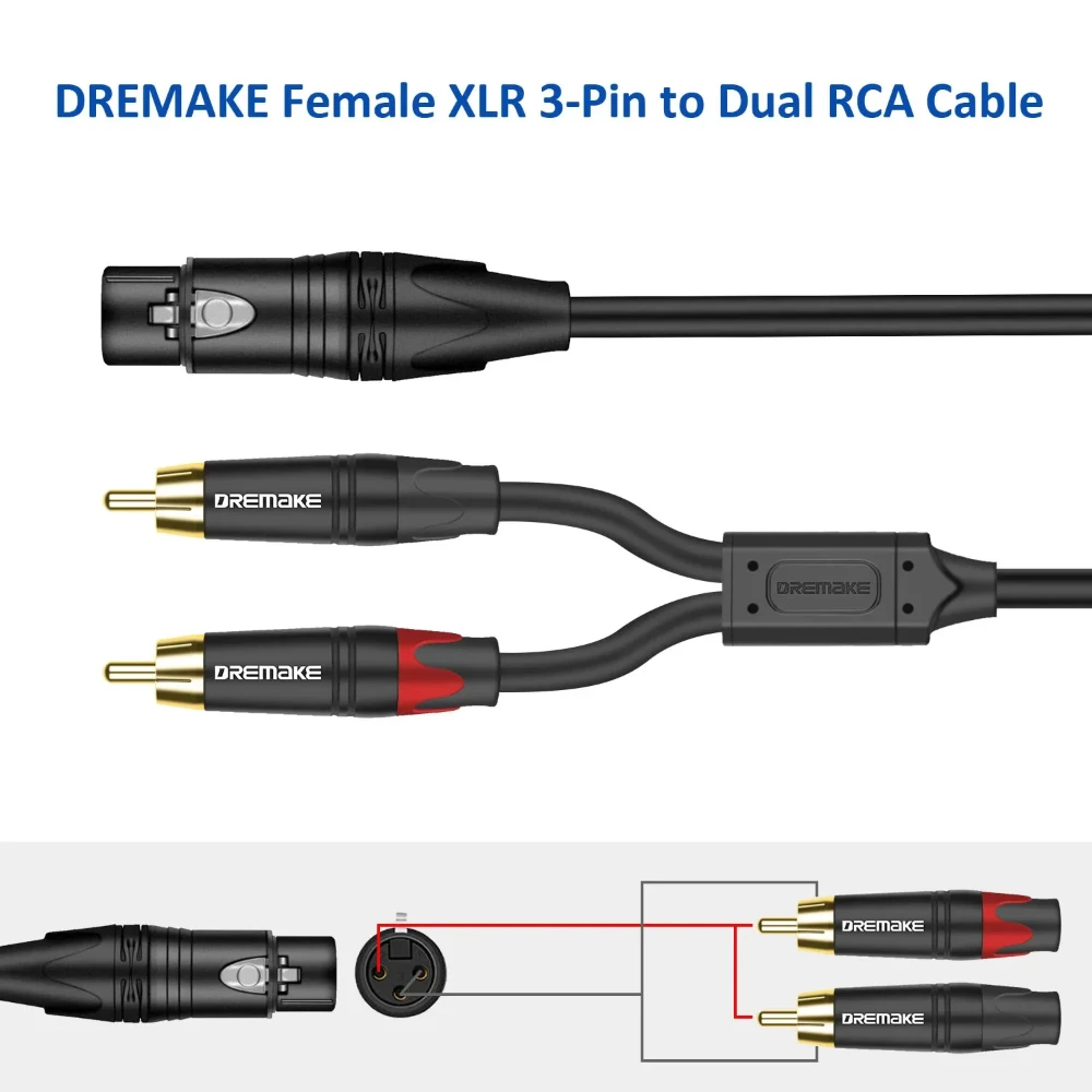 2RCA Male to XLR Female Audio Unbalanced Cable XLR 3-Pin to Double RCA Plug Y-Cable Patch Cord Adapter Microphone Cord for Mixer