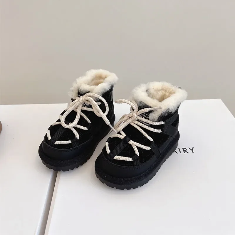 Botas de nieve cálidas y gruesas para niños y niñas, zapatos con correa, invierno, 2023