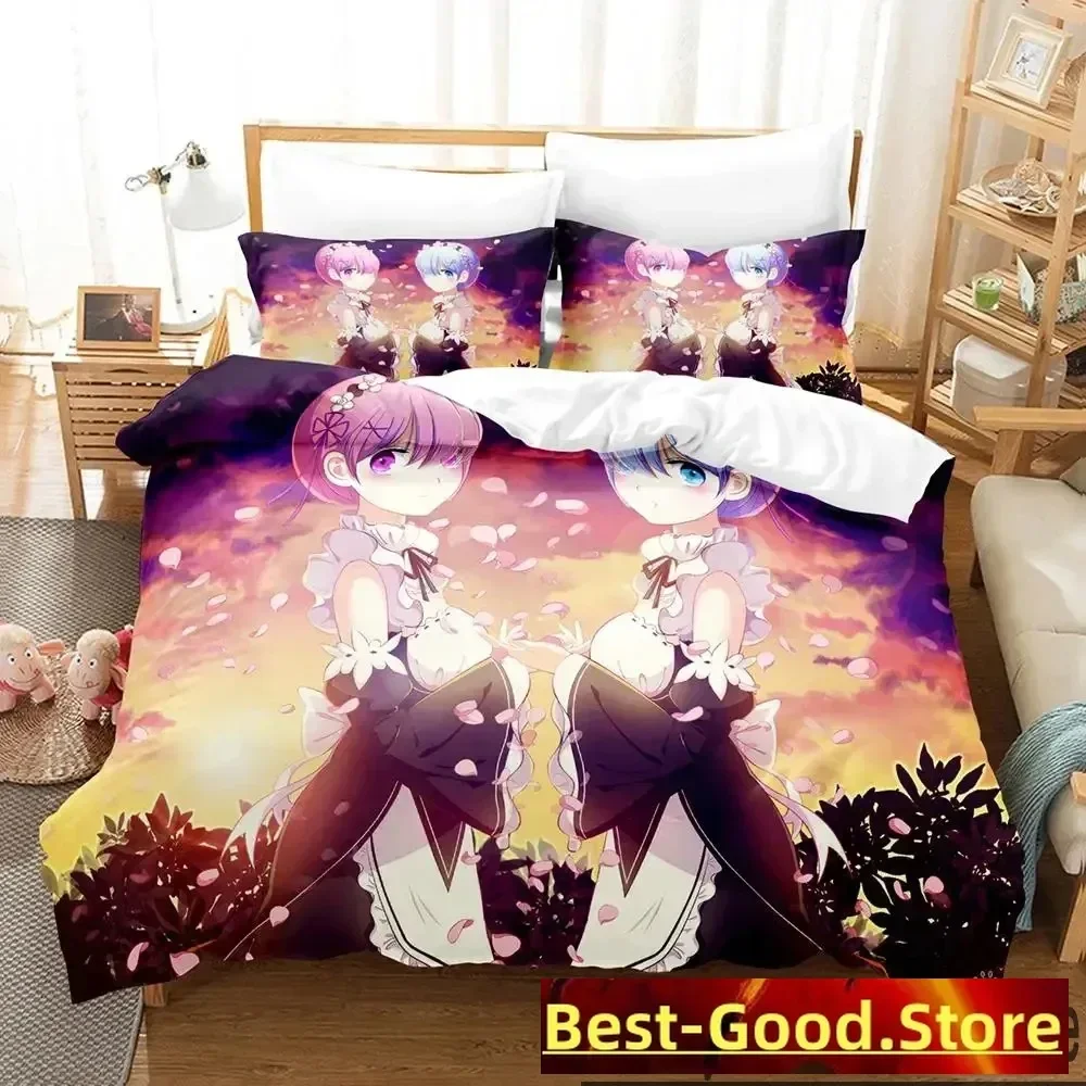 3D Print Anime Re Zero Rem Ram Emilia Bedding Set Boys Girls Twin Queen King Size Duvet Cover Pillowcase Bed boys Adult