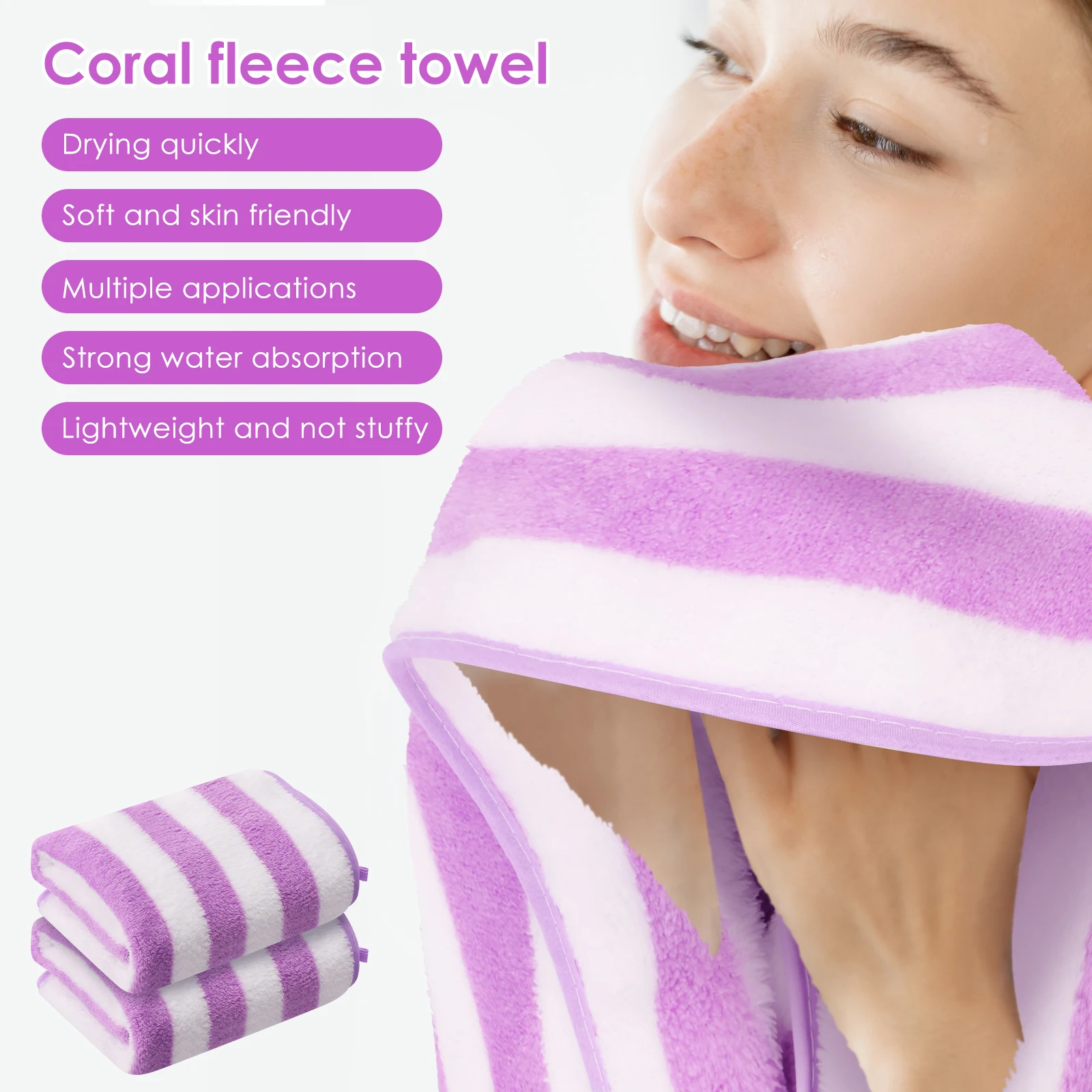 2Pcs Hand Stripe Towels Coral Velvet Absorbent Wash Cloths Quick Drying Towels Comfortable Face Washcloths for Bathroom Travel