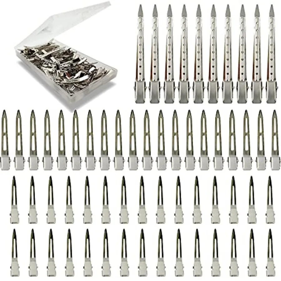 

Hair styling clips for long hair sectioning and pin curls: 60Pcs silver metal duck-billed alligator clips, bow DIY, includes st