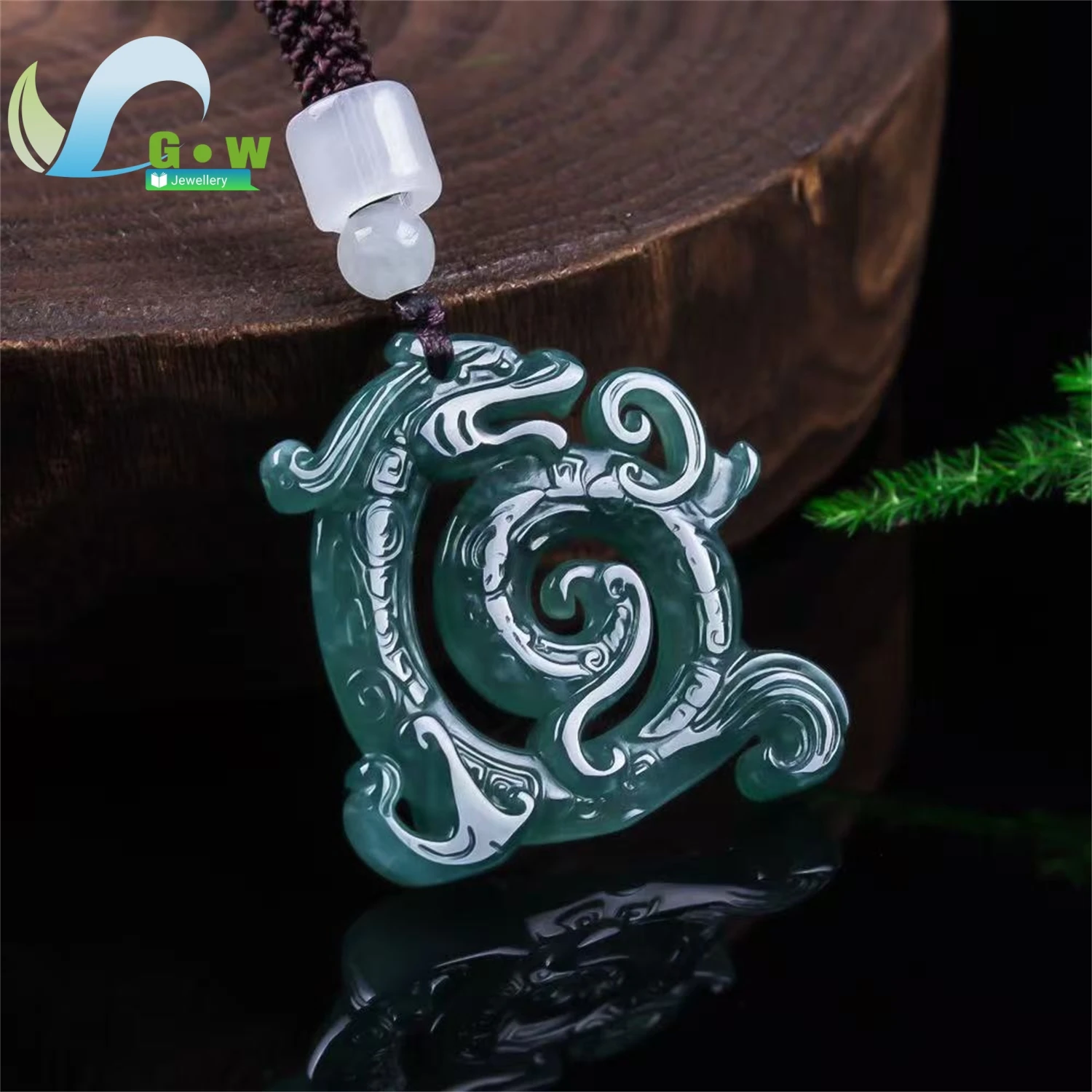 Natural A Grade Jadeite Blue Water Hollow Dragon Plaque Pendant Icy Carved Vintage Unisex Exquisite Ethnic Style Jewelry Gift