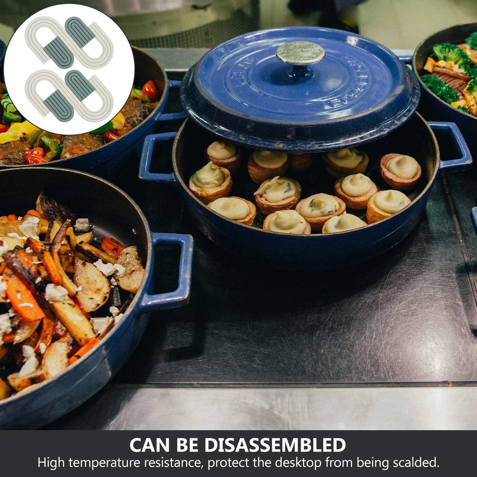 

4pcs Silicone Pot Mat Heat Resistant Non-Slip Reusable Kitchen Coaster For Heating Pots Soup Pots Household Table Protection