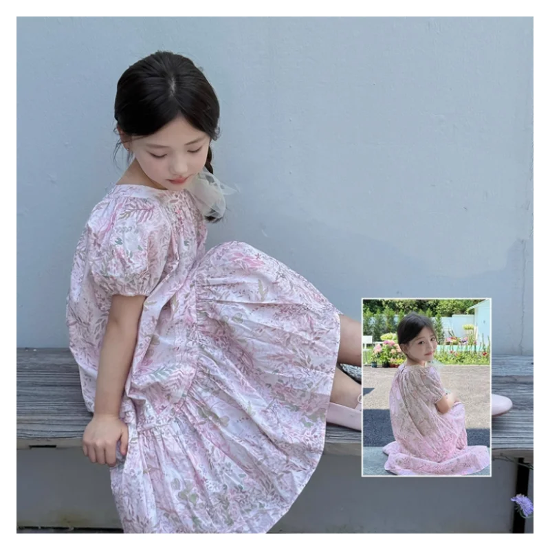 

Baby Girls Dress Kids Cotton Dresses Princess Puff Sleeves Dress Girls Puff Sleeve Dress Toddler Summer Floral Dress Size 4-14Y