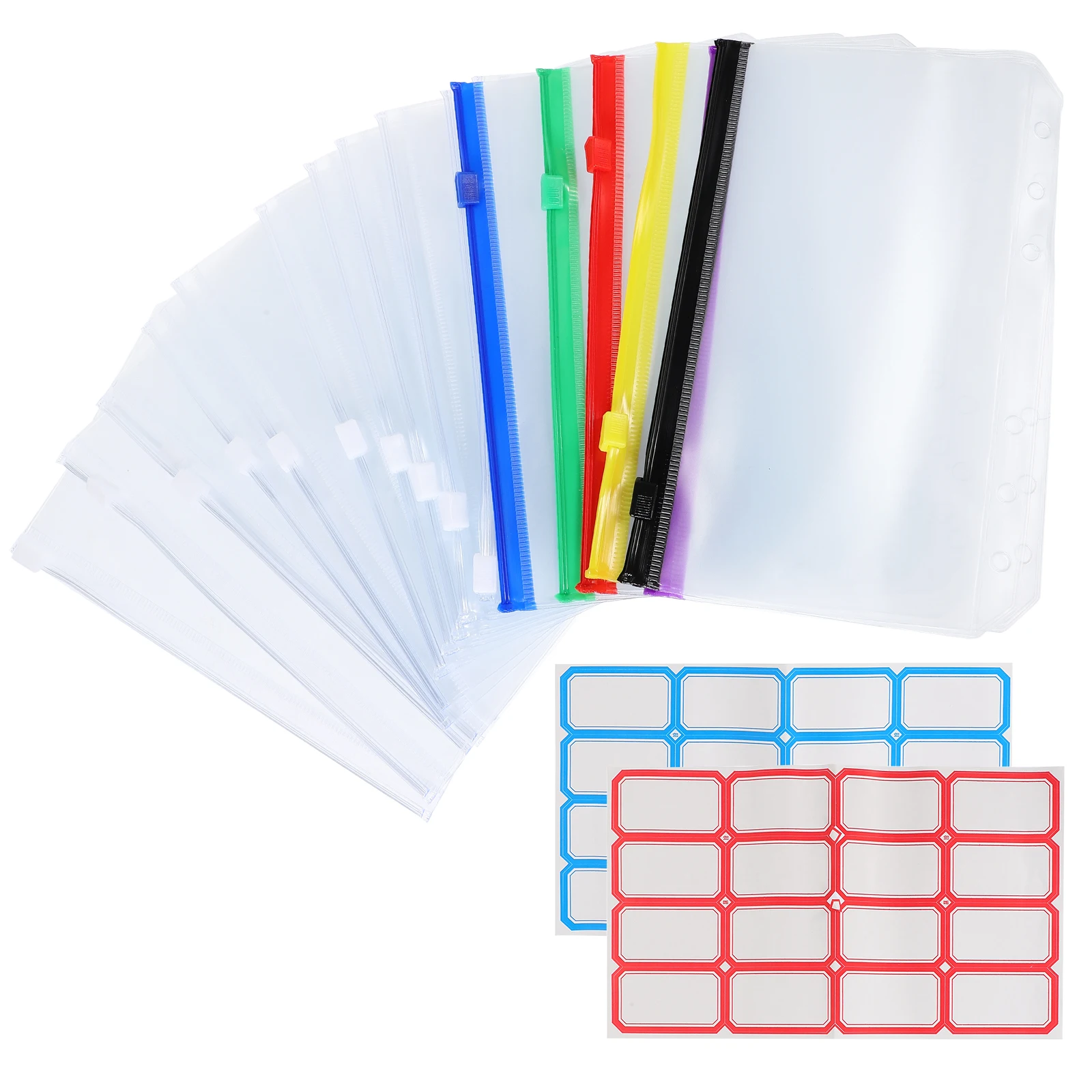

1 set A6 12 Transparent Pockets 6 Color Zipper Bags PVC Binder Insert Core Storage Daily Use Pocket Loose Leaf Organizer