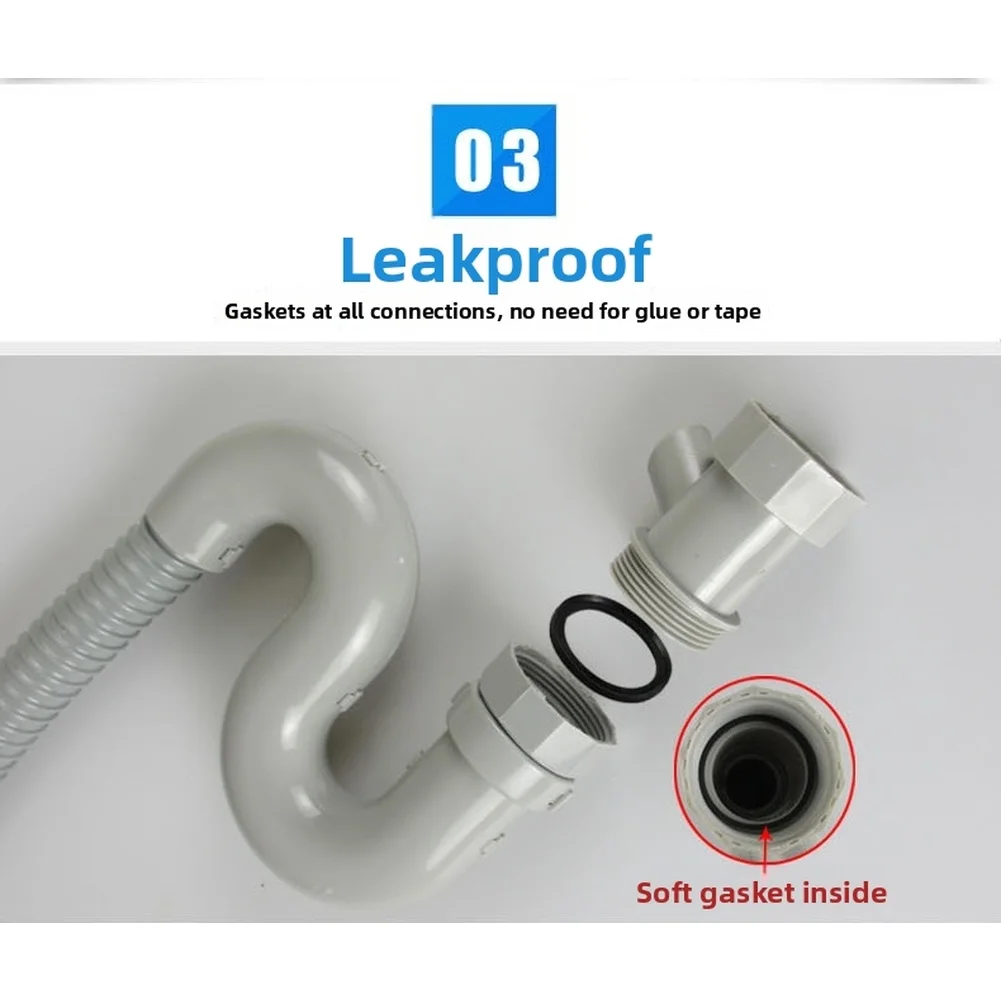Gray PP PVC Kitchen Sink Drain Pipe for Single Basin S-Shaped Trap Anti-Smell Overflow Drainage Easy Installation