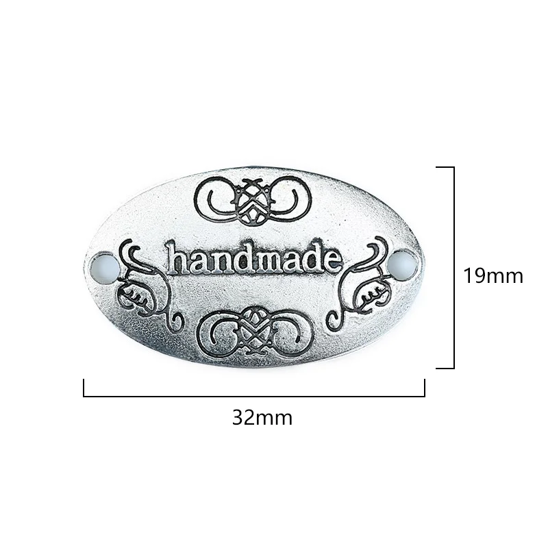 10Pcs Handmade Labels Silver Bronze Bow Metal Tags for Clothes Hats Vintage Alloy Hand Made Tag Sewing Accessories