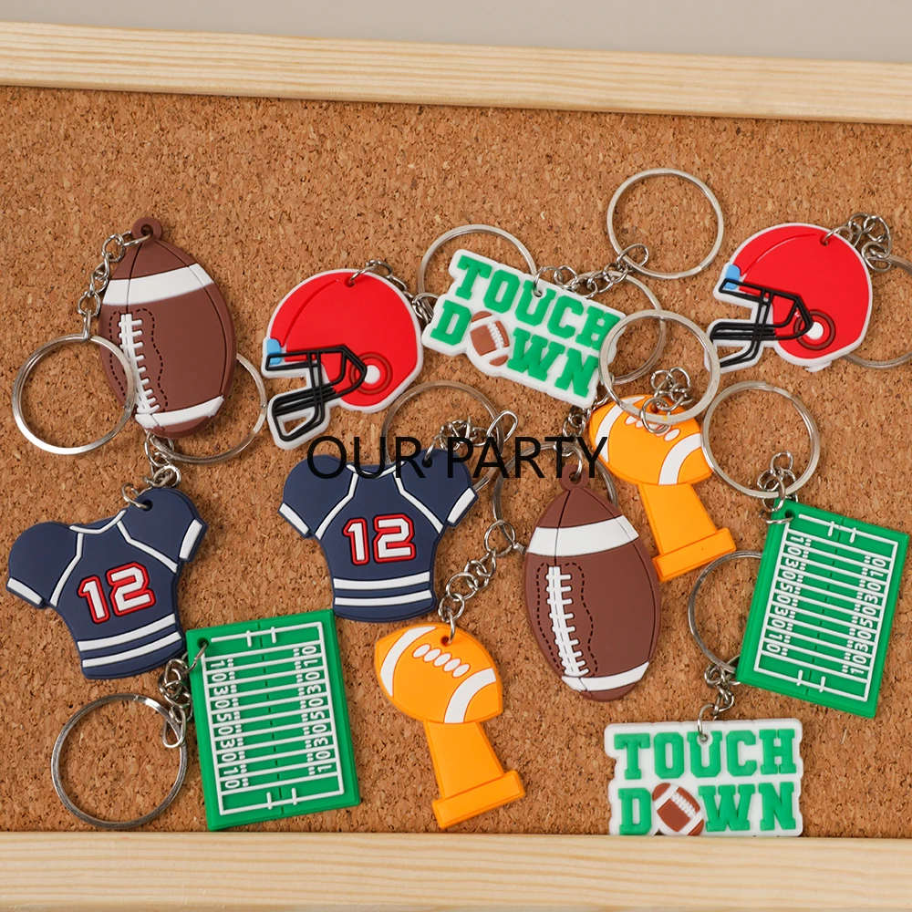 12Pcs Sports Rugby Theme PVC Keychain American Football Backpack Pendant for Boy Birthday Party Favors Goodie Bag Pinata Fillers