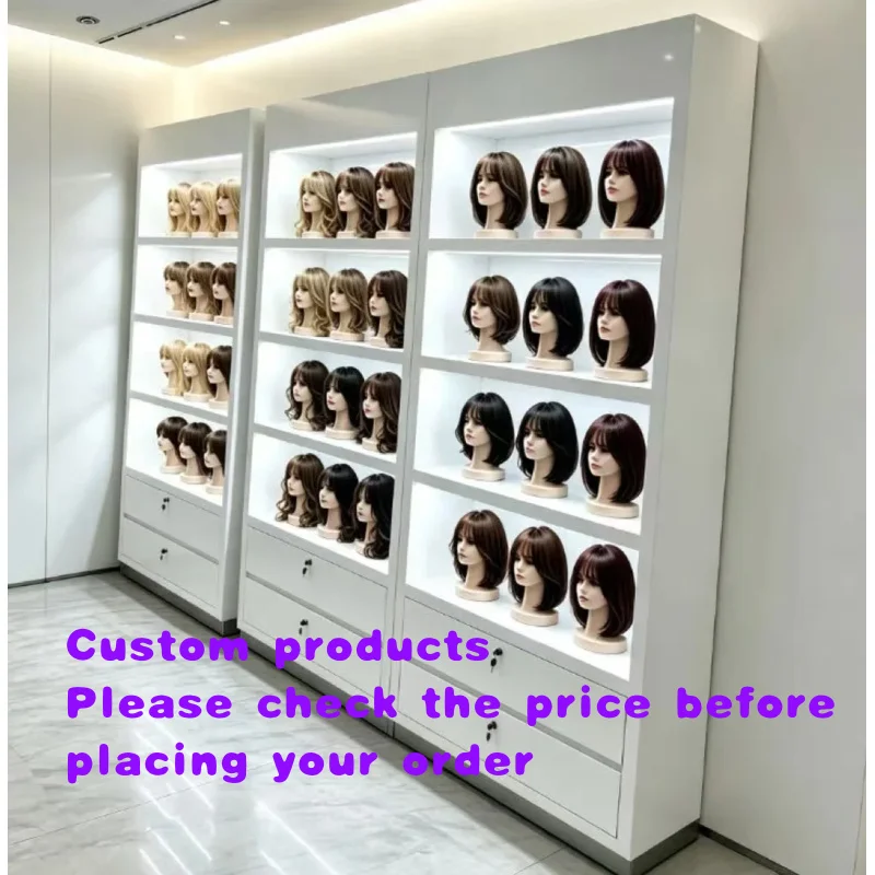 custom.Wig Shop Display Furniture Beauty Wig Salon Wall Showcase Human Hair Shop Display Rack Hair Extensions Display Cabinet