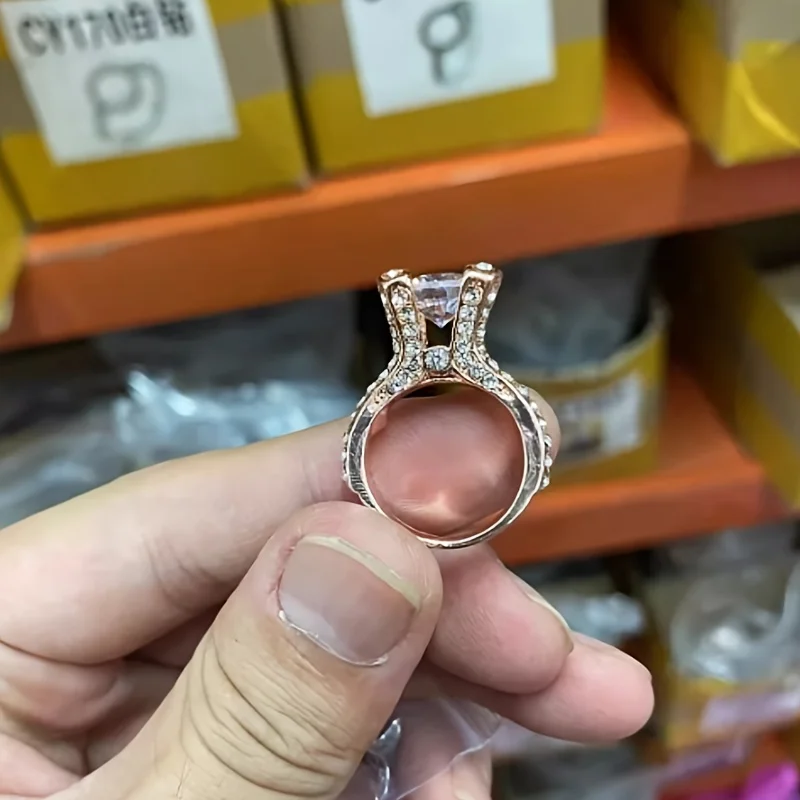 1 قطعة خاتم زفاف نسائي أنيق وفاخر باللون الذهبي الوردي مع خاتم اقتراح زركونيا ، مجوهرات هدايا نسائية #3