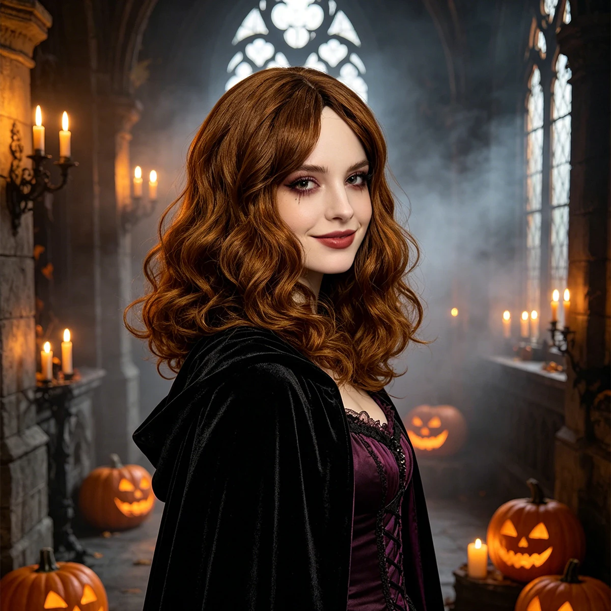Chestnut Brown Mid Length Wavy Wig Synthetic Hair Middle Part Daily Cosplay Halloween Costume Party Full Wigs for Women Girls