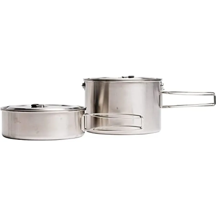 

2 Pot Set: Stainless Steel Companion Pot Set for Campfire. Great for Backpacking, Camping, Survival