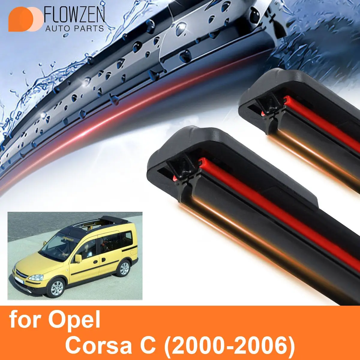 Car Windshield Wiper Blades for Opel Corsa C Double Rubber Frameless Bracketless WipersSoft Accessories2002 2003 2004 2005 2006