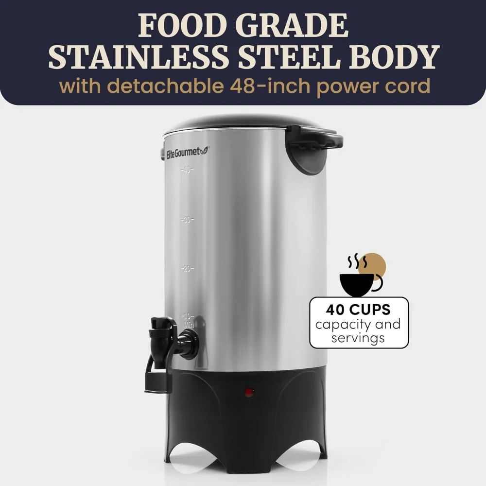 Elite Gourmet CCM040 Filtro extraíble de urna de café de 40 tazas de acero inoxidable para una fácil limpieza, dispensador bidireccional con mano Cool-Touch
