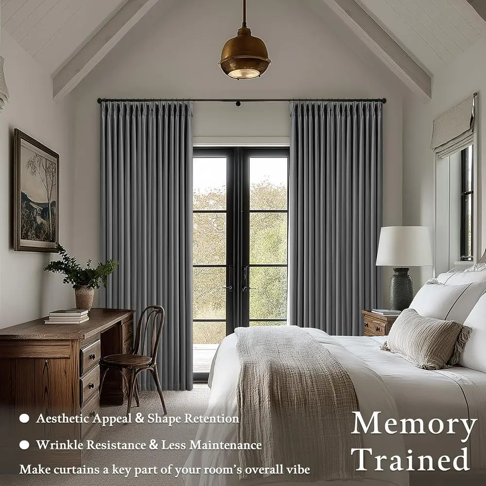 リビング＆ダイニングルーム用チャコールグレー90ピンチプリーツ断熱遮光カーテン