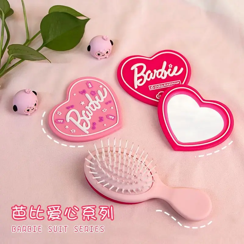 Barbie Makeup Mirror Airbag Massage Comb Cute Girls Long Hair Comb Love Heart Smooth Hair Stretchy Air Cushion Combs Kids Clips