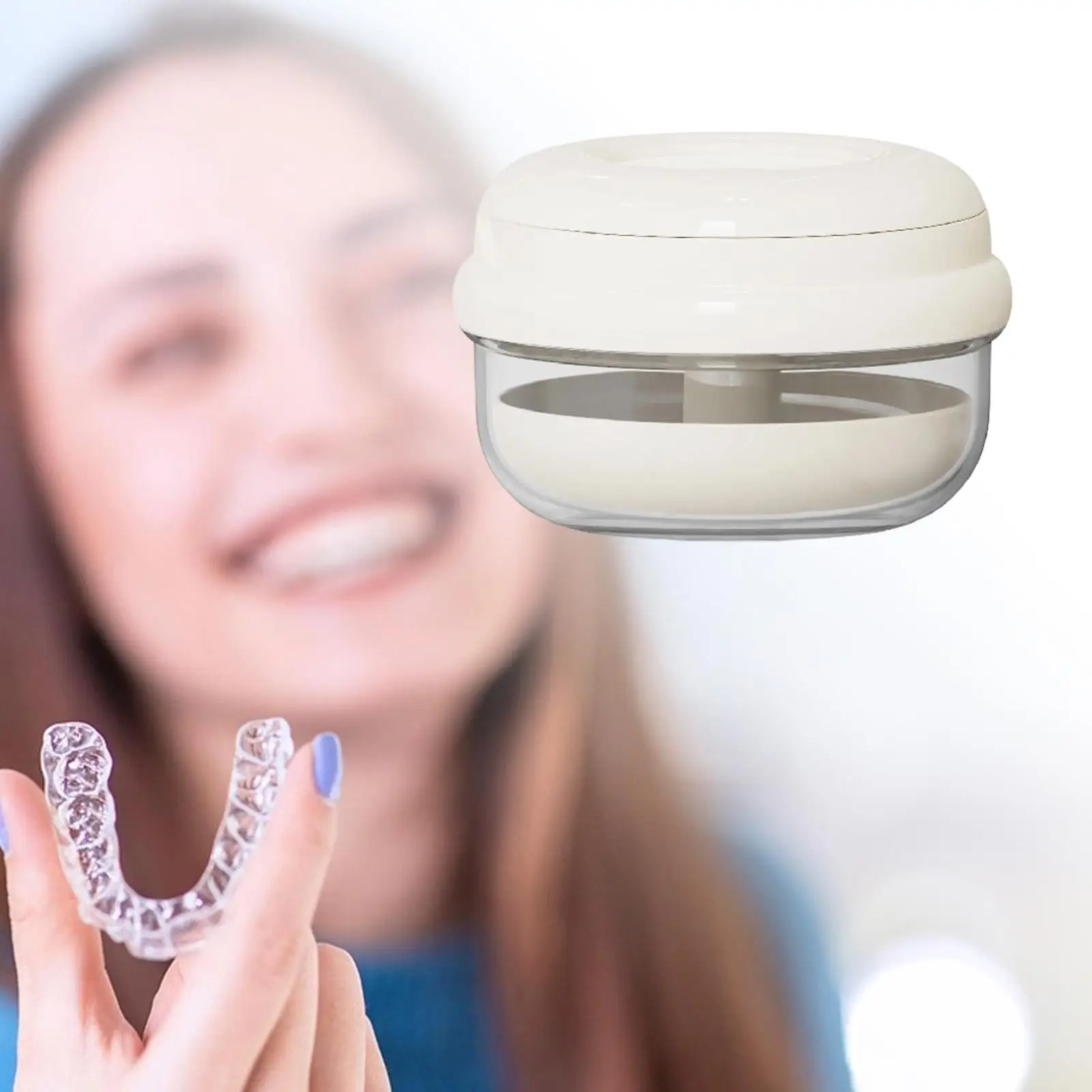 Denture Bath Box Compact Retainer Case with Silicone Seal Layered Structure Denture Storage Cleaning Cup for Women Men