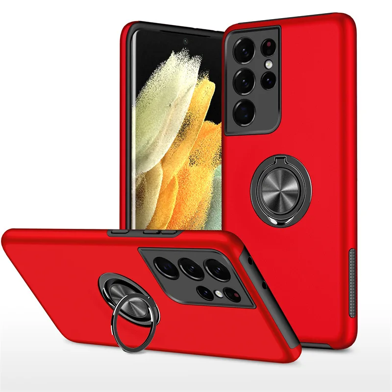 

For Samsung Note 20 Ultra With Ring Holder Cover Shockproof Matte Magnetic Phone Case