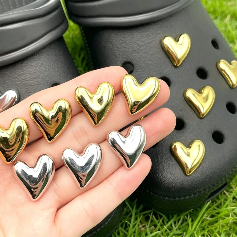 3D Electroplated Heart Shoe Charms Multi Color Gold Silver Cute DIY Decorative Ornaments For Women Clogs Sandals Shoe Accessorie