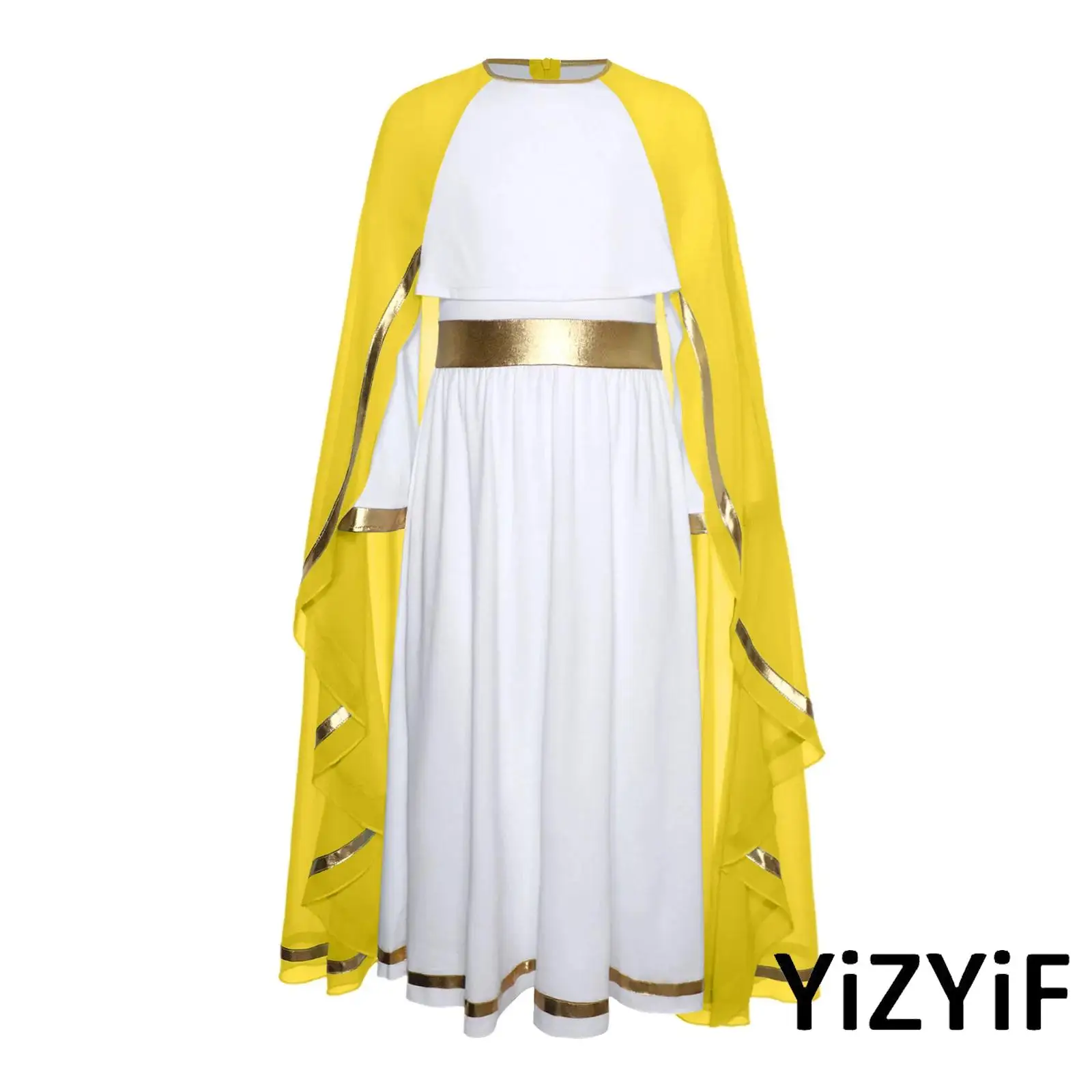 

Kids Girl's Virgin Mary Cosplay Costume Set Patchwork Dress with Cape & Ruffles Christmas Nativity Play Outfit for Church Events