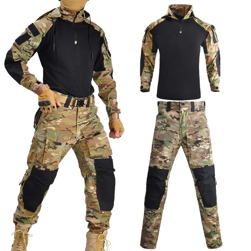 HAN WILD Outdoor Suit Men Tactical Hiking Set Climbing Clothing Combat Uniform Safari Shirt Camping Softair Pants Hunt Outfit