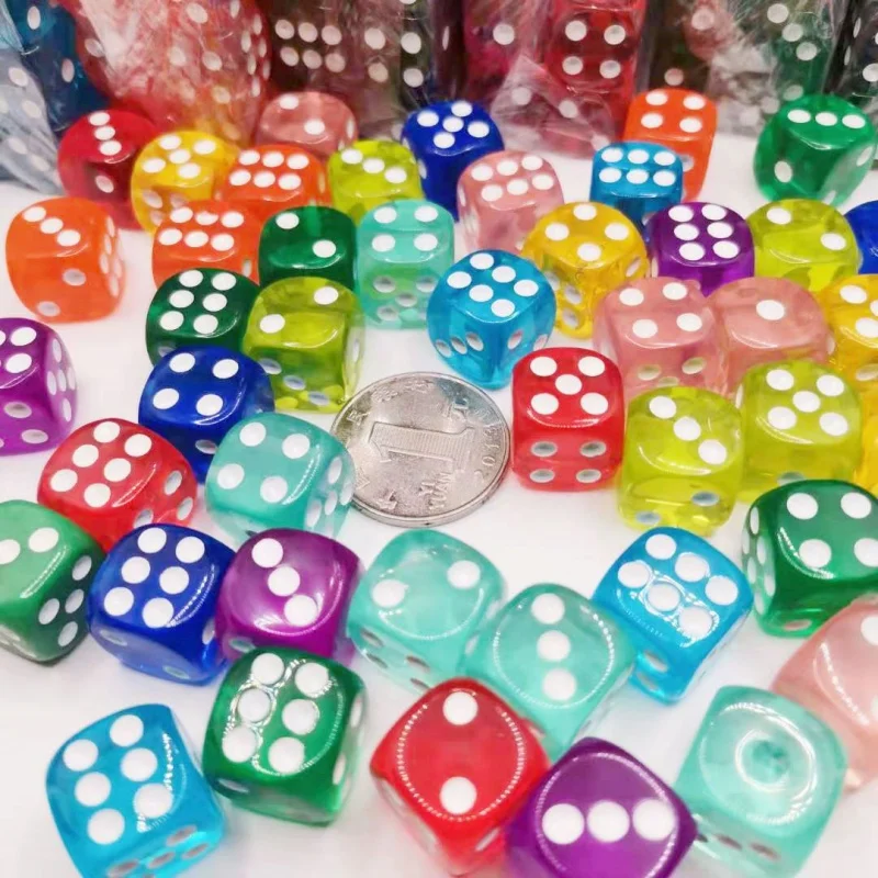 10Pieces/Lot High Quality Transparent Acrylic 6 Sided 14mm D6 Point Dice For Club/Party/Family Board Games 10 Colors