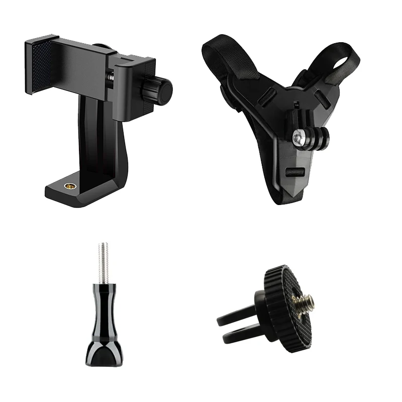 Black Motorcycle Helmet Chin Bracket Phone Holder 1/4 Screw Adapter Screw Set for Xiaomi Iphone HUAWEI IQOO