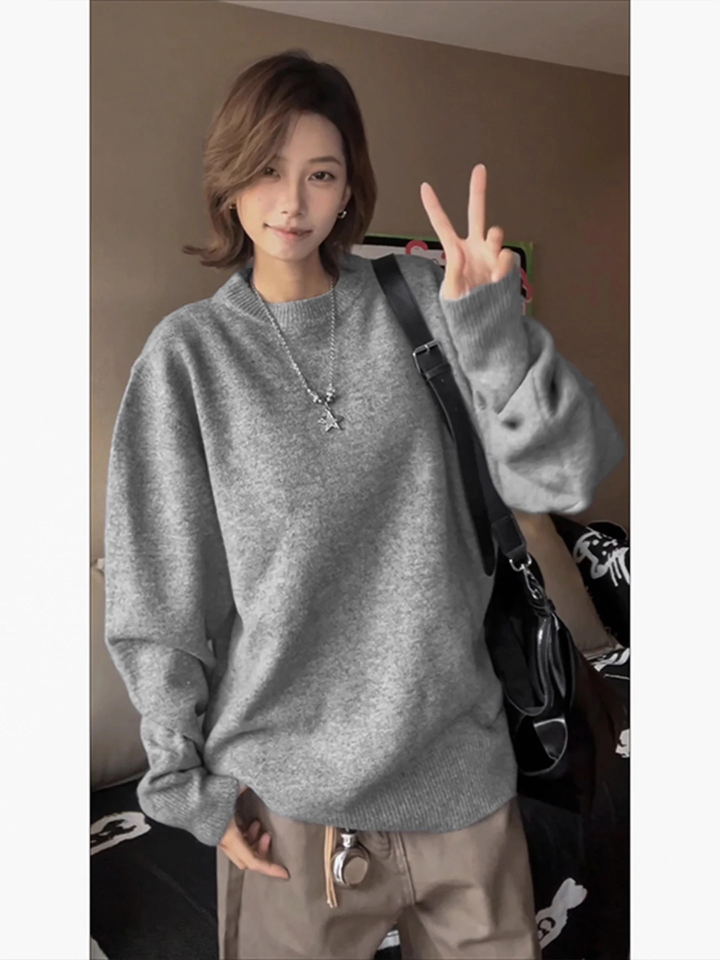 

Теплый вязаный свитер, круглый, повседневный, зимняя мода для мужчин и женщин, мягкий, удобный, универсальный, для отдыха, тональный, S...