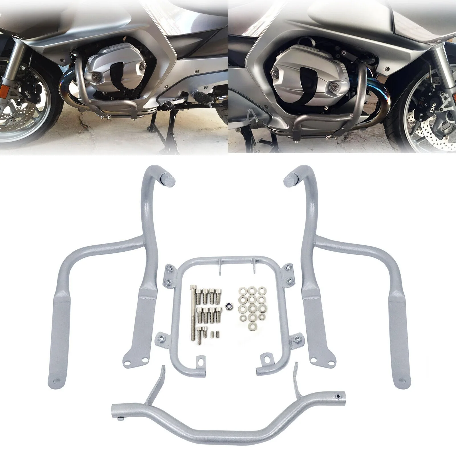 

Silver Front Engine Guard Highway Crash Bar Protect For BMW R1200RT 2005-2013