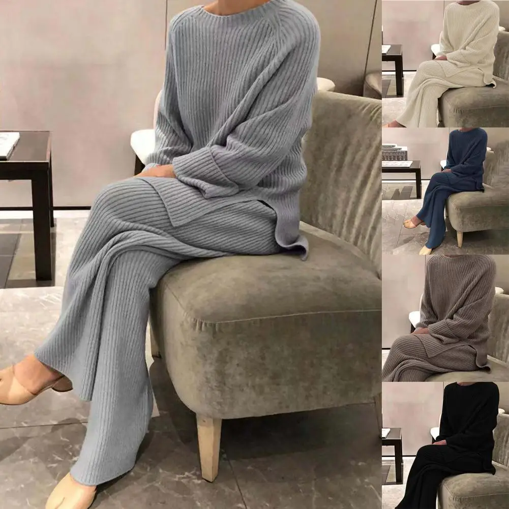 Women Elegant Sweater Suit Elegant Knitted Two Pieces Set Autumn Winter Oversized Pullover and Trousers Suit Female Outfits 2022