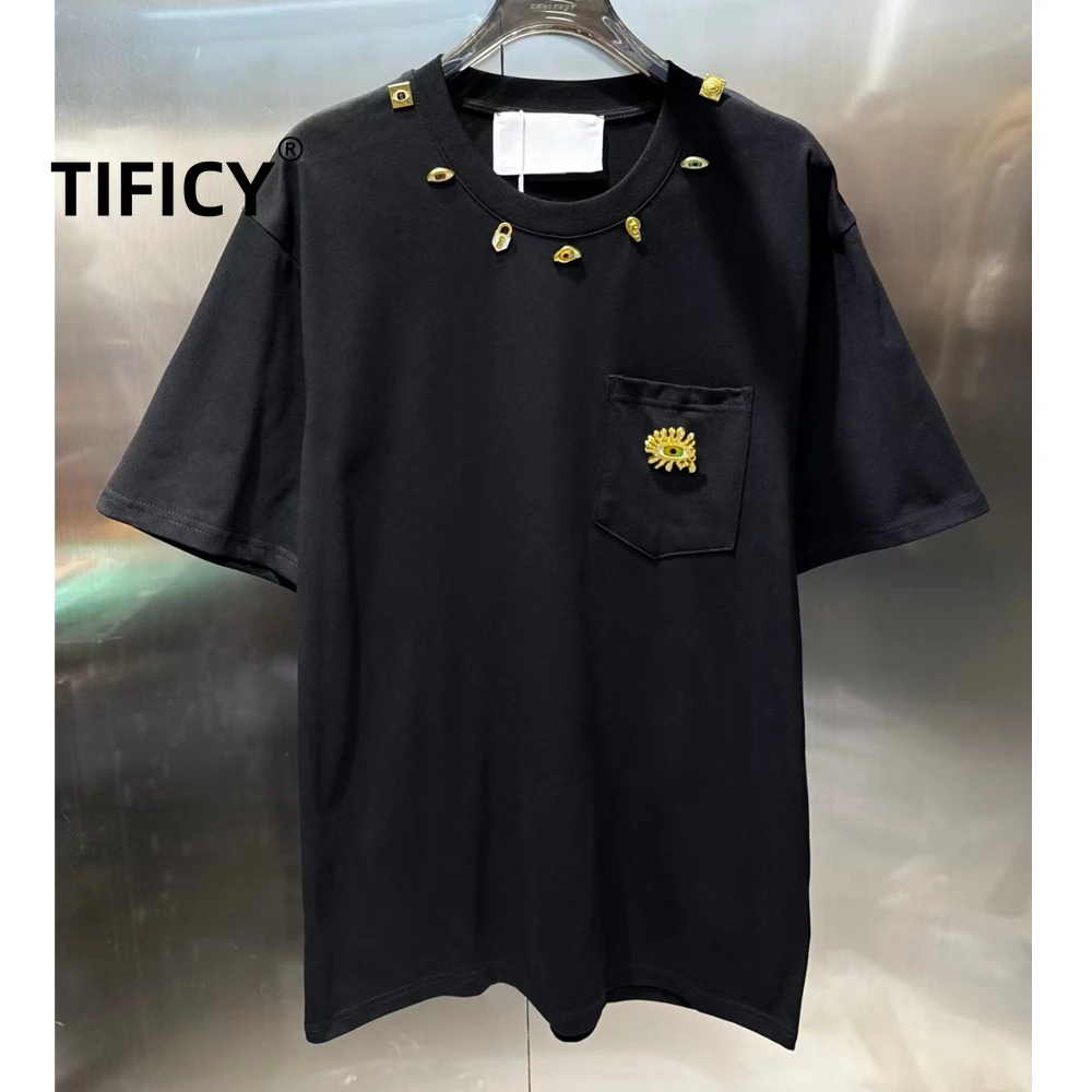 

Мужские летние футболки High Street Tees: Новинка, хлопок, с металлическим декором, уличный стиль, свободный крой, повседневная одежда